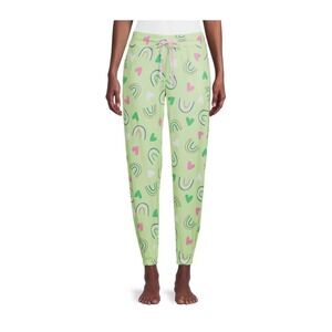 Briefly Stated Women's Rainbow Hearts Sleep Joggers w/ Pockets Lime XS (0-2) NEW